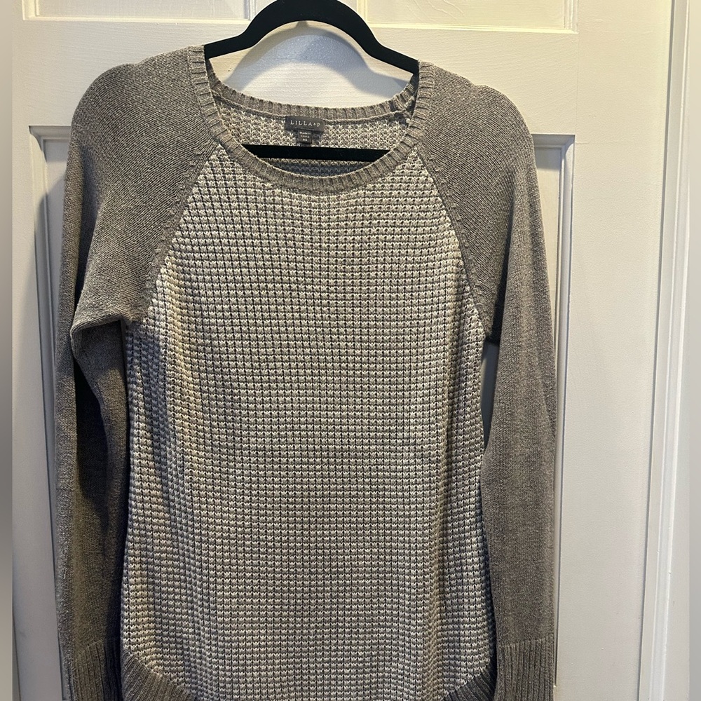 LILLA/P Ribbed Crewneck Grey Cotton Linen Blend Sweater L